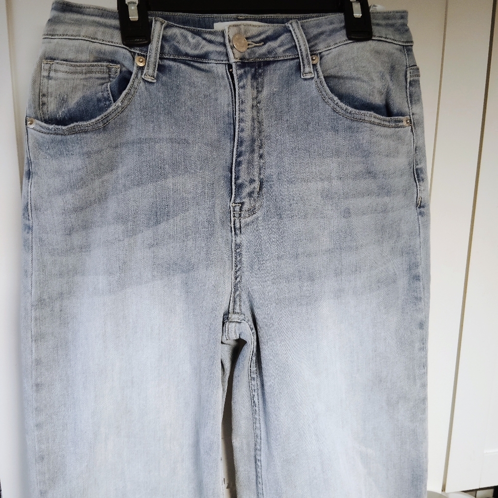 RISEN High-Rise Pants Wide Leg Cropped Frayed Hem Boyfriend Denim Jeans Sz- 7/28 - Picture 4 of 6